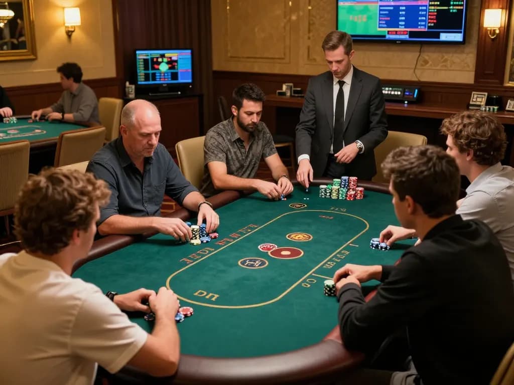Experience high-stakes poker gameplay at CM88B casino tables with intense player focus.
