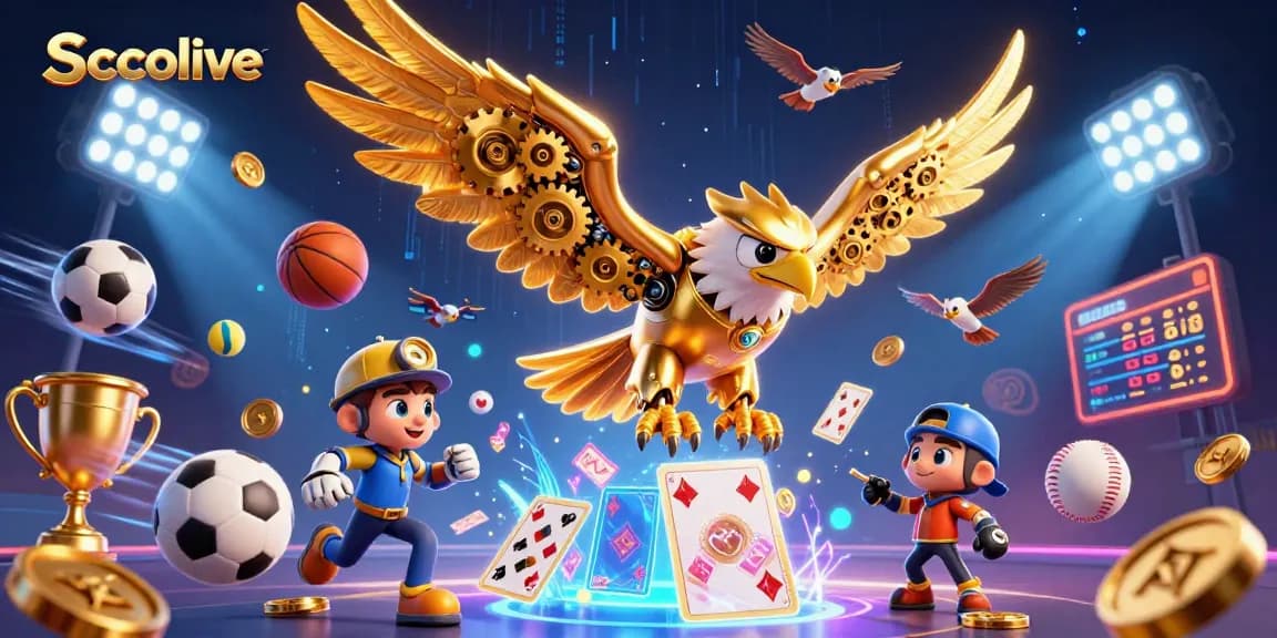 Socolive offers an exhilarating viewing experience with a futuristic golden eagle and sports elements, enhancing the thrill of online gambling.