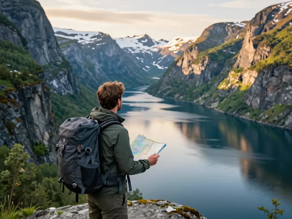 Malersiche Reisetipps in Skandinavien für Entdecker, die eine Fjordlandschaft bewundern