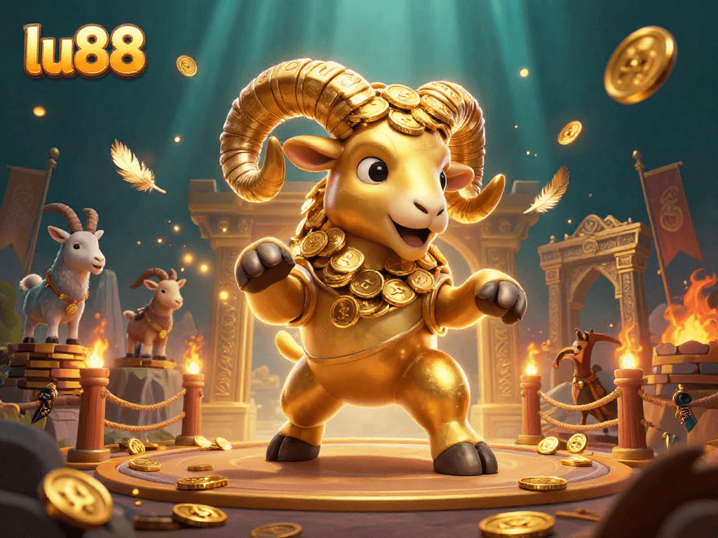 Experience thrilling gaming at lu88 with a golden ram charging through high-stakes atmosphere.
