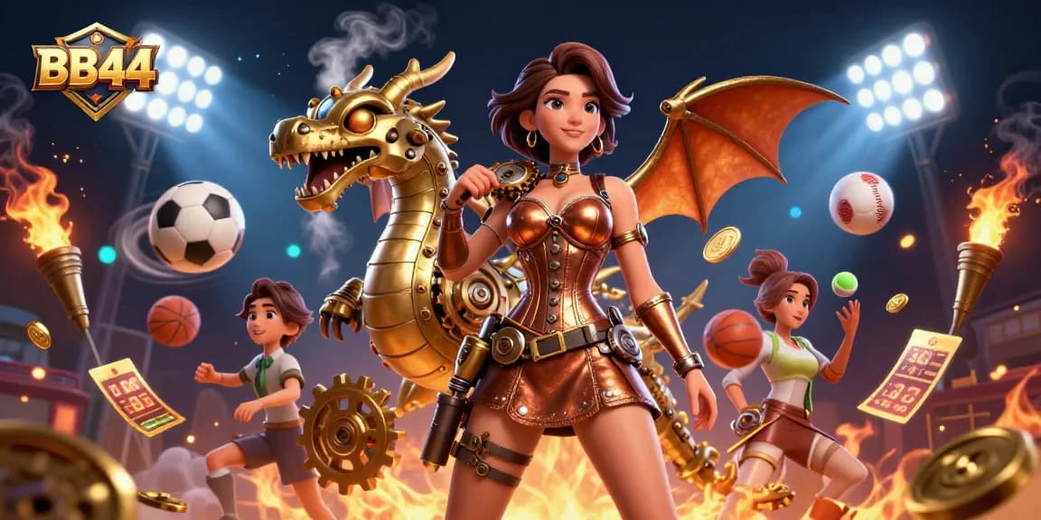 Engage in thrilling casino action with BB44's steampunk casino scene filled with dynamic game elements.
