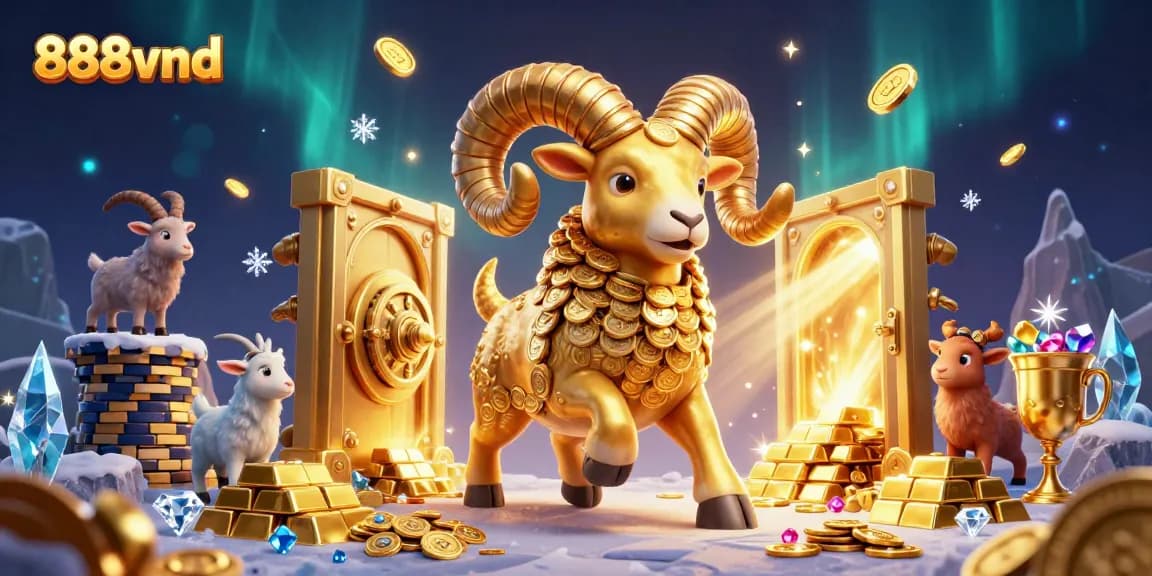 Play at 888vnd's vibrant 3D casino scene showcasing exciting slot games and treasures.