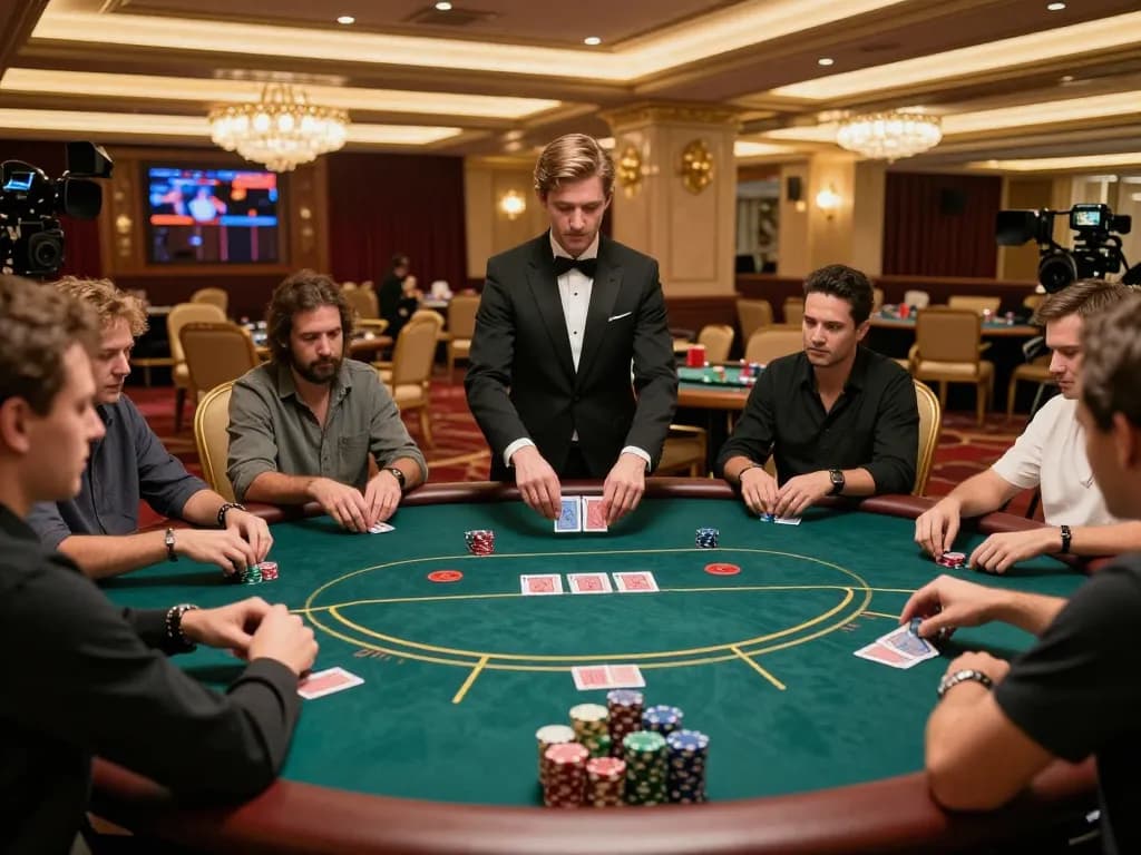 High-stakes players engaging in strategic poker gameplay at hubet's exclusive VIP gaming room.