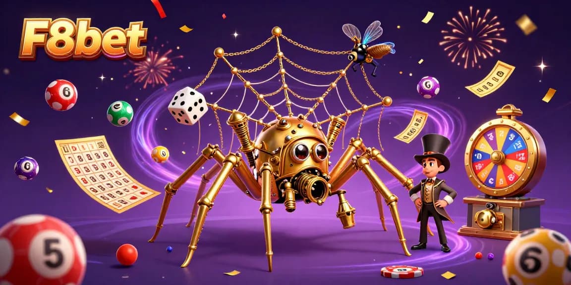 Catch the excitement at F8bet with a steampunk spider and a delightful lottery scene.