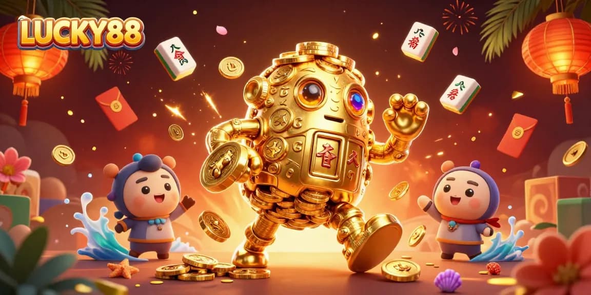 Engage in thrilling gameplay at LUCKY88 with a vibrant 3D casino scene showcasing dynamic characters and game elements.
