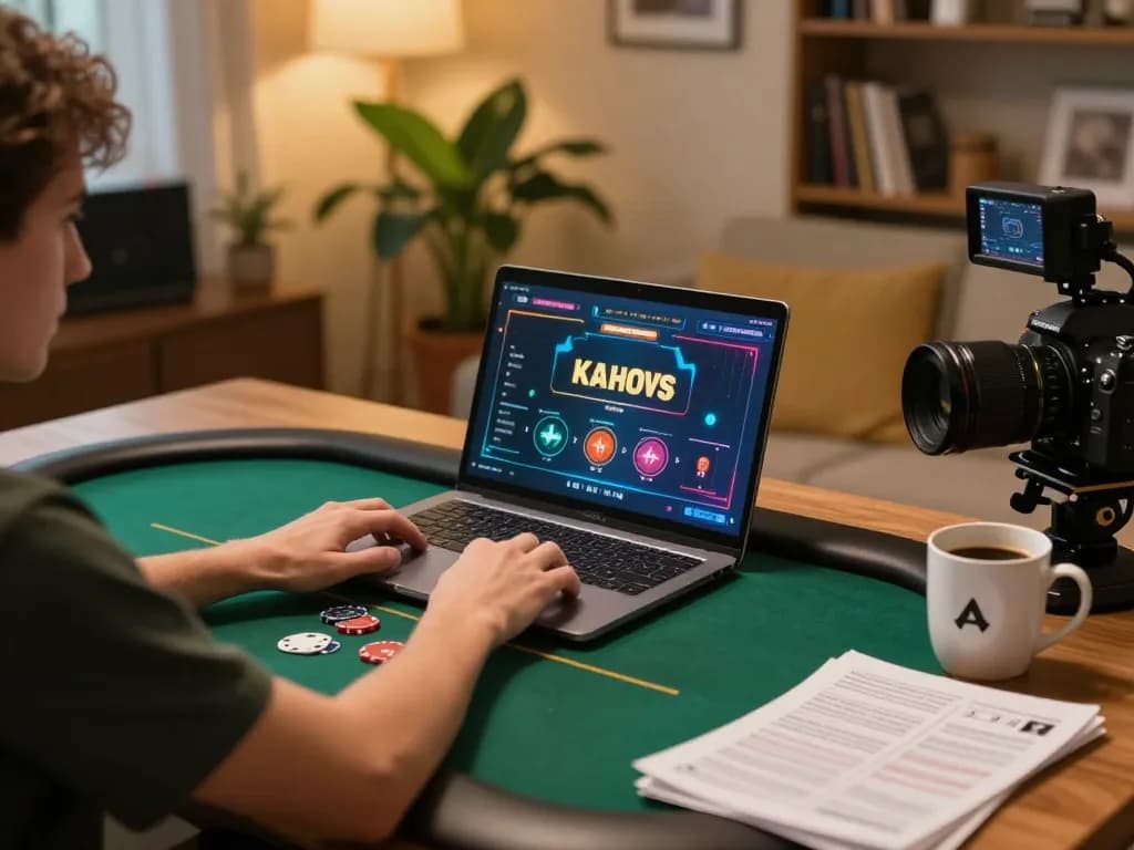 Cầu thủ CLB B52 đang lập chiến lược trong một phiên chơi poker trực tuyến tại một không gian thoải mái ở nhà.