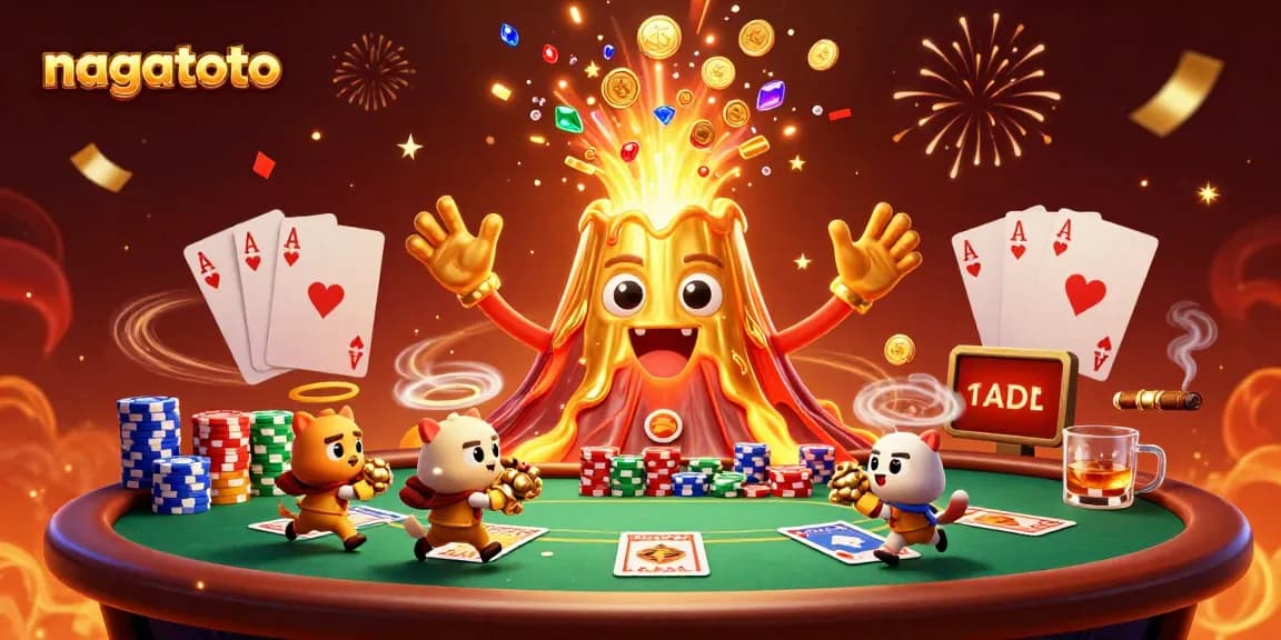 Experience the thrill of nagatoto with a gold volcano erupting coins and treasures in a vibrant casino scene.