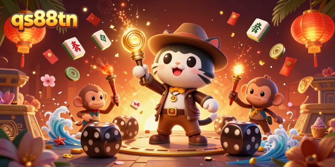 Experience thrilling adventures with qs88tn as the explorer cat discovers a golden casino artifact amid dynamic gaming elements.