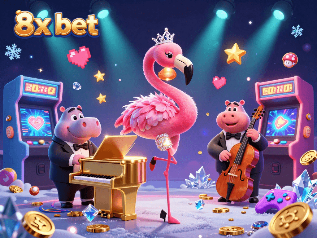 Experience thrilling gameplay at 8x bet with a vibrant casino scene featuring colorful game elements.