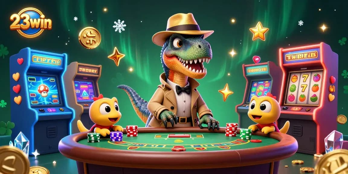 Experience exciting gameplay with 23win and a playful velociraptor at a blackjack table.