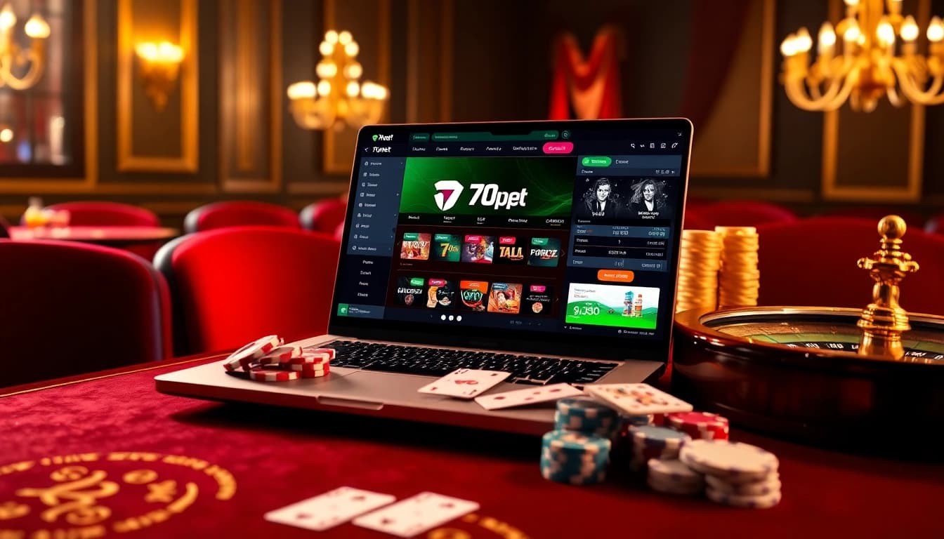 Experience the thrill of online gambling with 7upbet on a luxurious casino table.