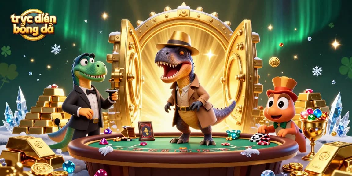 Engage with trực tiếp bóng đá while a velociraptor card counter attempts stealth at a vibrant casino scene.