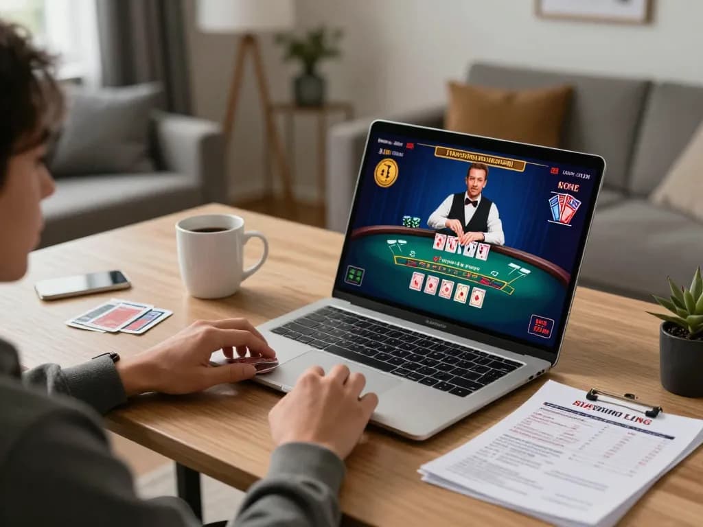 58win live dealer blackjack game in immersive home gaming setup