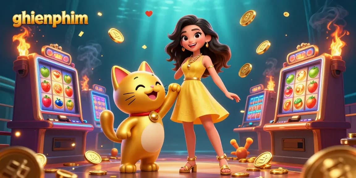 Spin the reels and win big with ghienphim's rich casino illustration featuring vibrant slot machines.