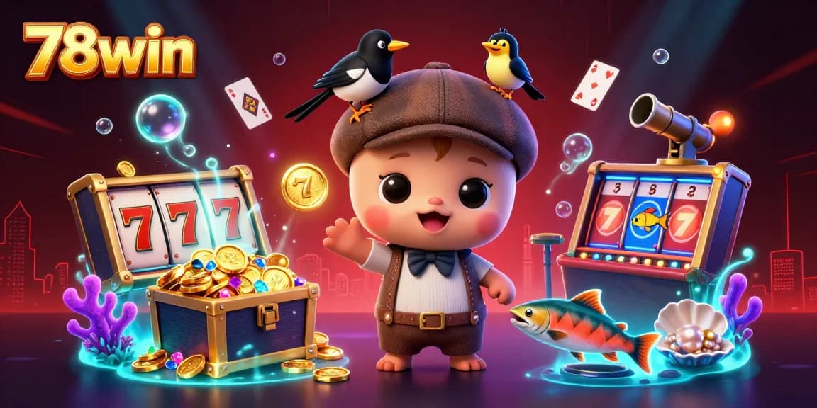 Engage with 78win's vibrant casino scene featuring a playful Loch Ness monster and gold coins in a 3D illustration.
