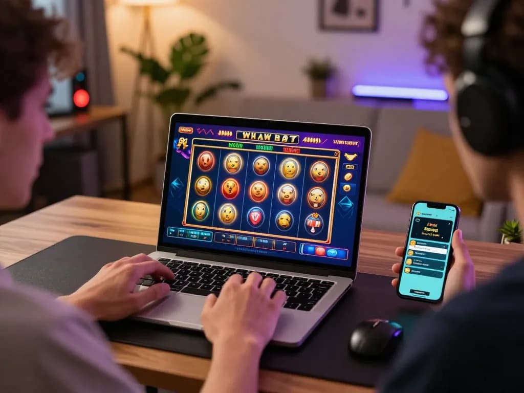 Player engaging with an online casino game on laptop in cozy setting, capturing the essence of gambling at home with cloud-africa.