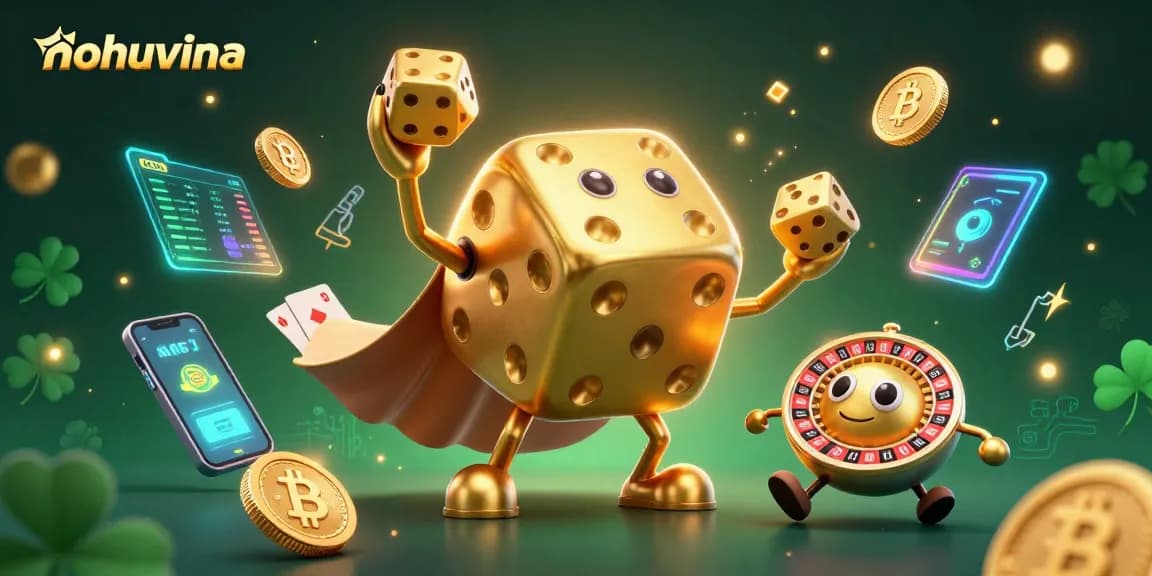 Engage with nohuvina's thrilling 3D crypto-themed gaming experience featuring golden dice and rewards.