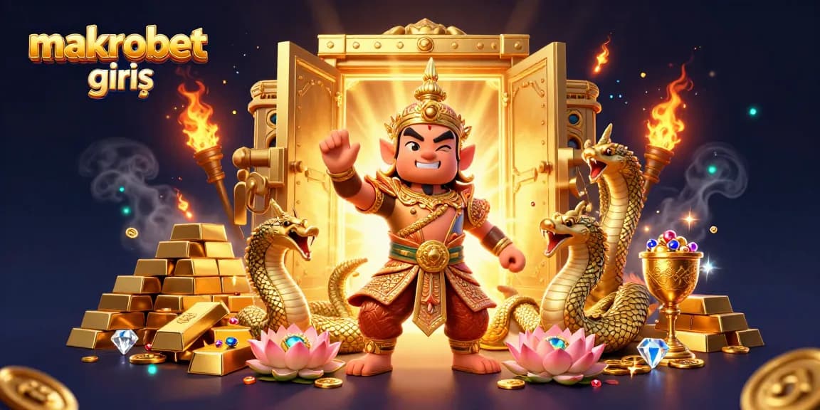 Makrobet giriş ile casino deneyimi, zengin altın ve değerli taşlar ile dolu bir sahne.