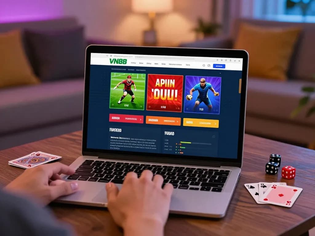 Engaging VN88 online betting platform displayed on a laptop in a cozy atmosphere.