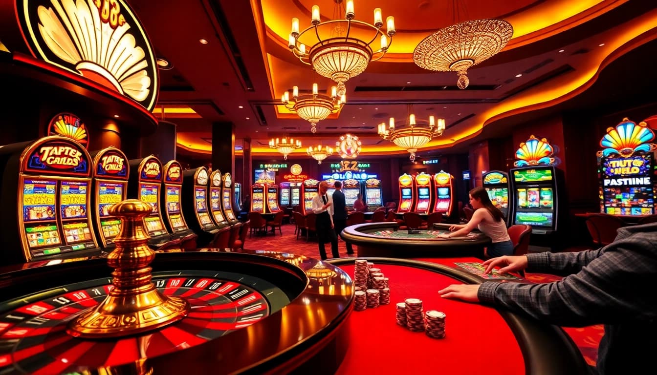 Experience the thrill of tt88 in a lively casino scene featuring roulette and blackjack action.
