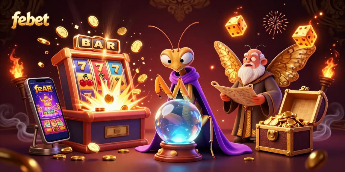 Experience winning at febet with 3D animated casino elements and joyful characters in a vibrant setting.