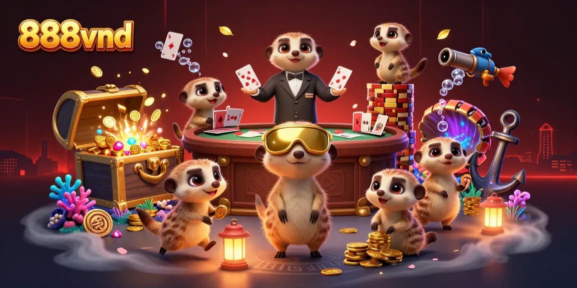 Experience exhilarating wins at 888vnd with lively meerkats managing a fun-filled casino scene.