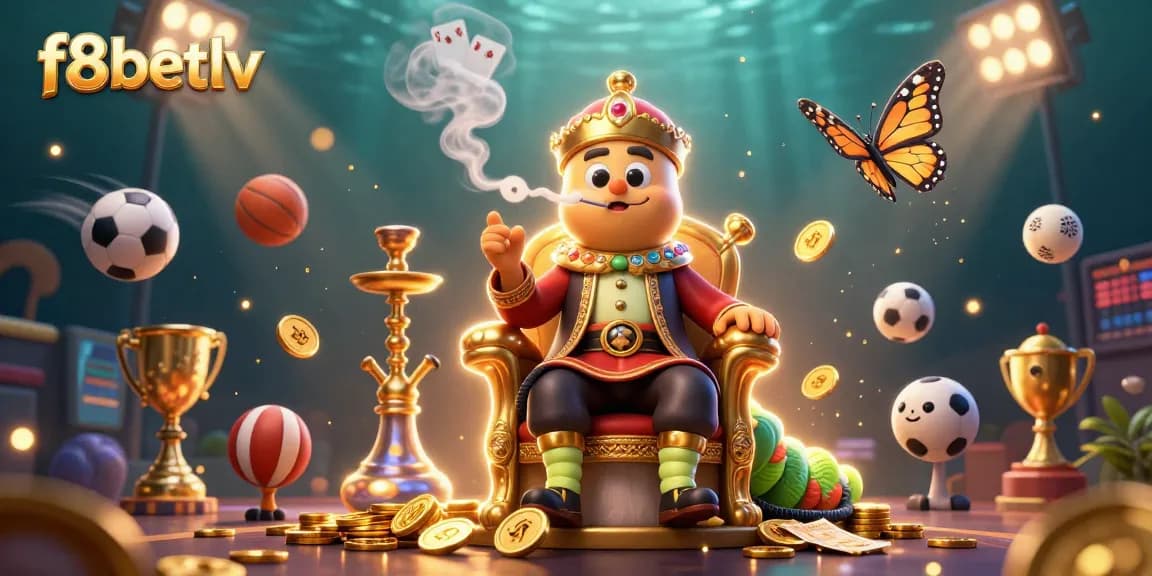 Experience dynamic gambling action with f8betlv's vibrant 3D casino illustration featuring games and excitement.