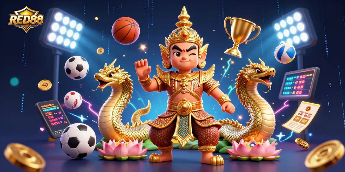 Play and win with RED88 in this vibrant, action-filled casino scene.