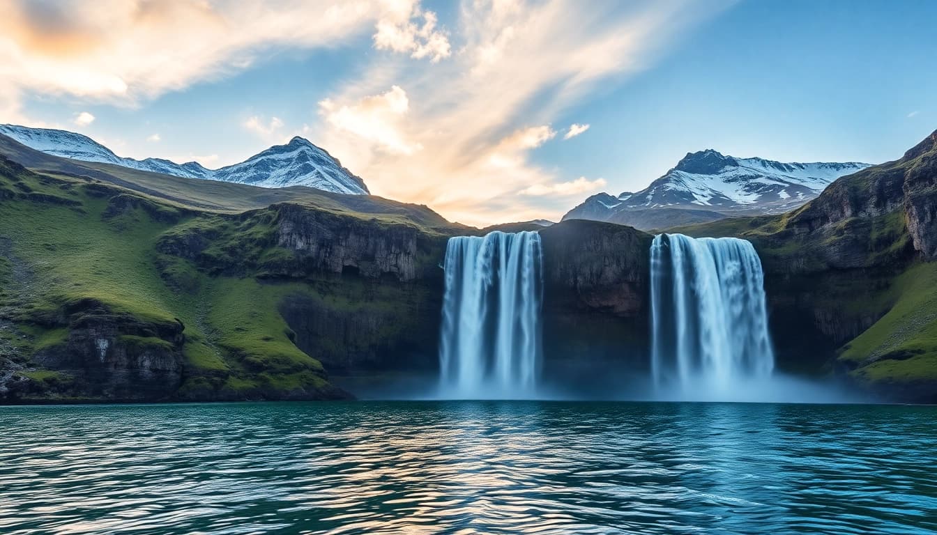 Erleben Sie die malerische Reise nach Island mit atemberaubenden Wasserfällen und dramatischen Landschaften.
