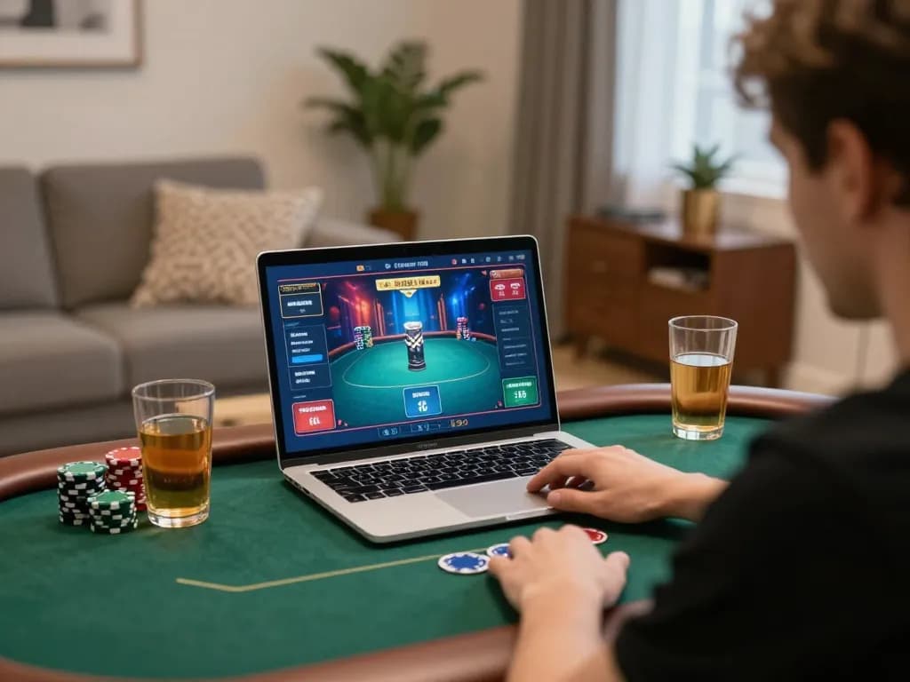 Miso88 player focusing on online poker strategies at a home setup