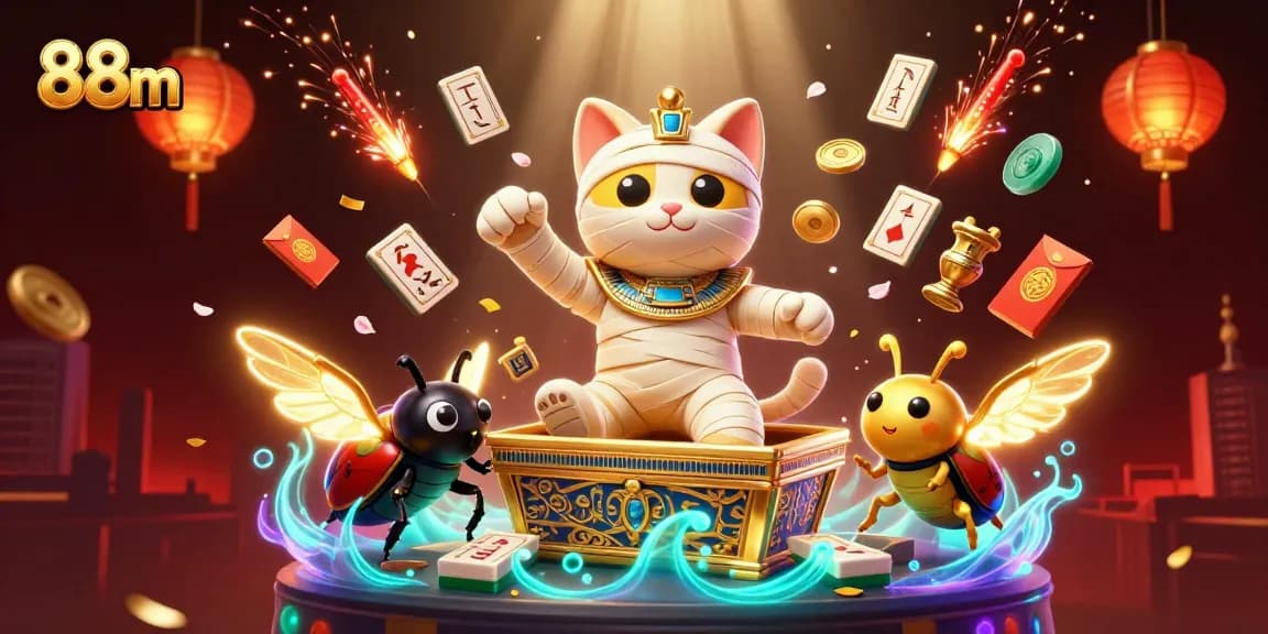Engage in thrilling gameplay with the 88m Egyptian mummy cat exploring a vibrant pyramid casino.