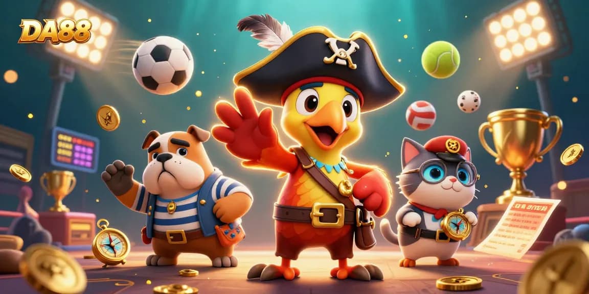 Experience thrilling wins with DA88 in this vibrant pirate-themed casino scene.