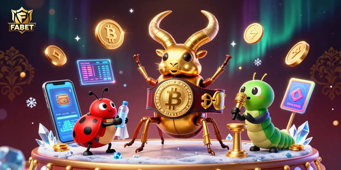 Experience FABET's vibrant casino universe with animated characters and crypto elements.