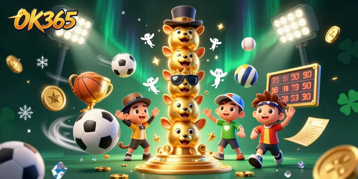 Experience thrilling bets and big wins with OK365 casino features in a vibrant 3D illustration.