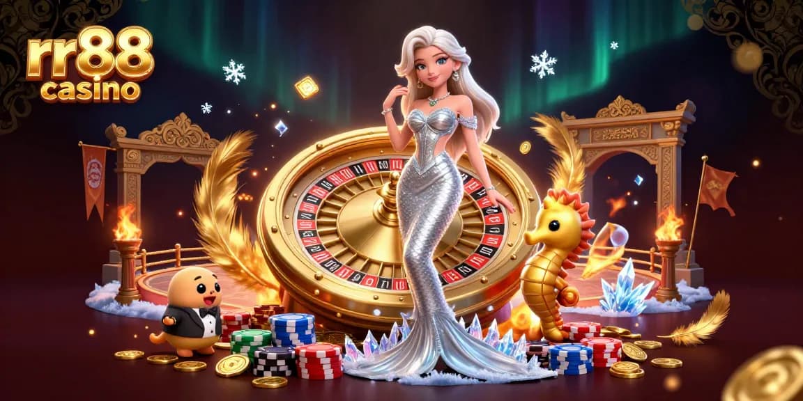 Engage with rr88 casino in a dazzling scene with a glamorous woman and golden roulette.