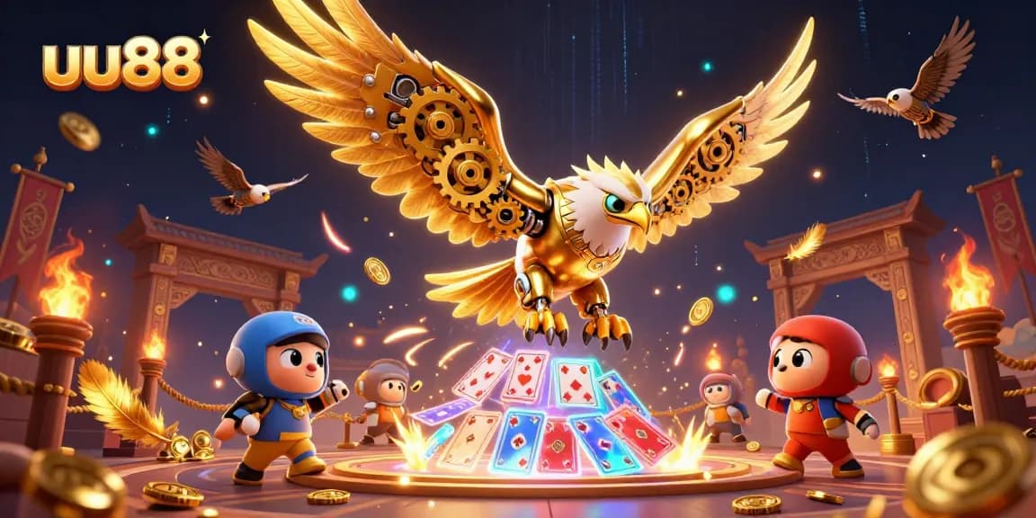 Engage with thrilling uu88 gaming action in a vibrant digital 3D casino illustration.