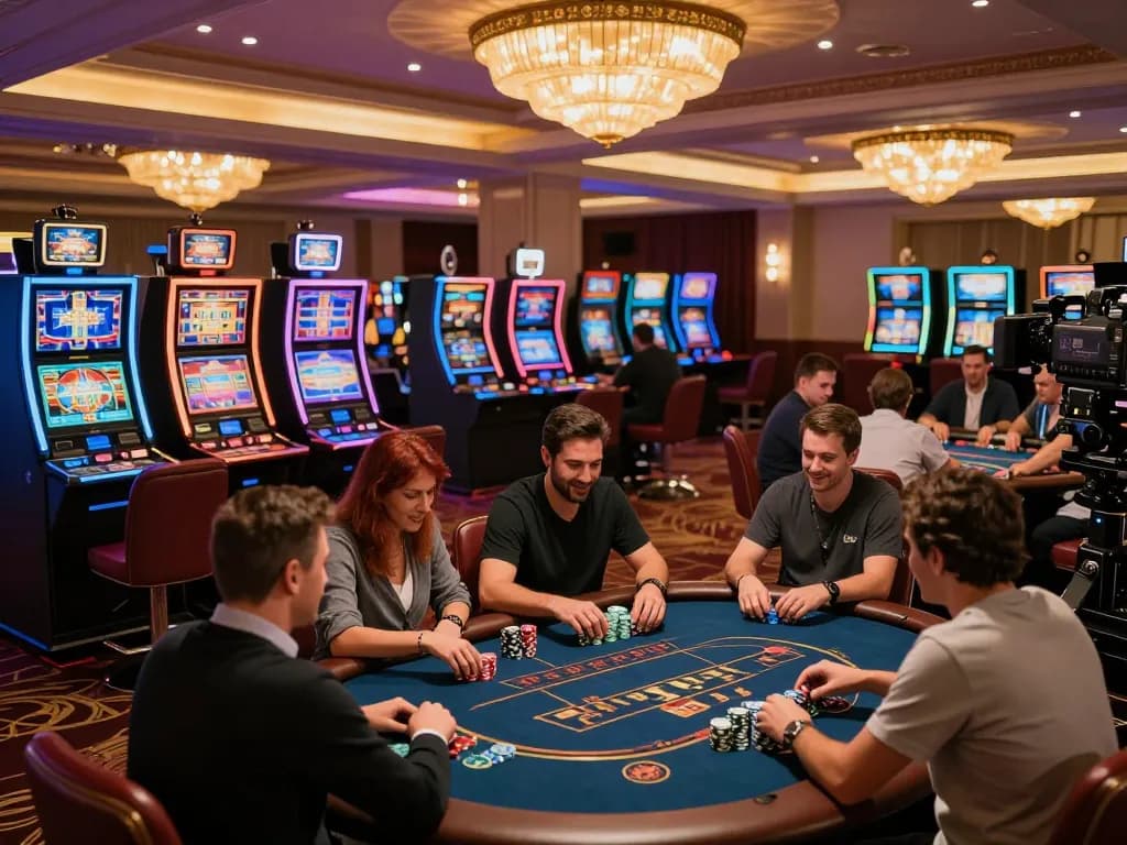 Players enjoying strategic gameplay at 123win com casino, colorful slot machines enhancing the gaming experience.