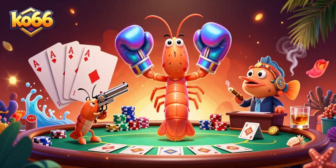 Experience thrilling poker action at KO66 with vibrant cartoon characters in a dynamic casino scene.
