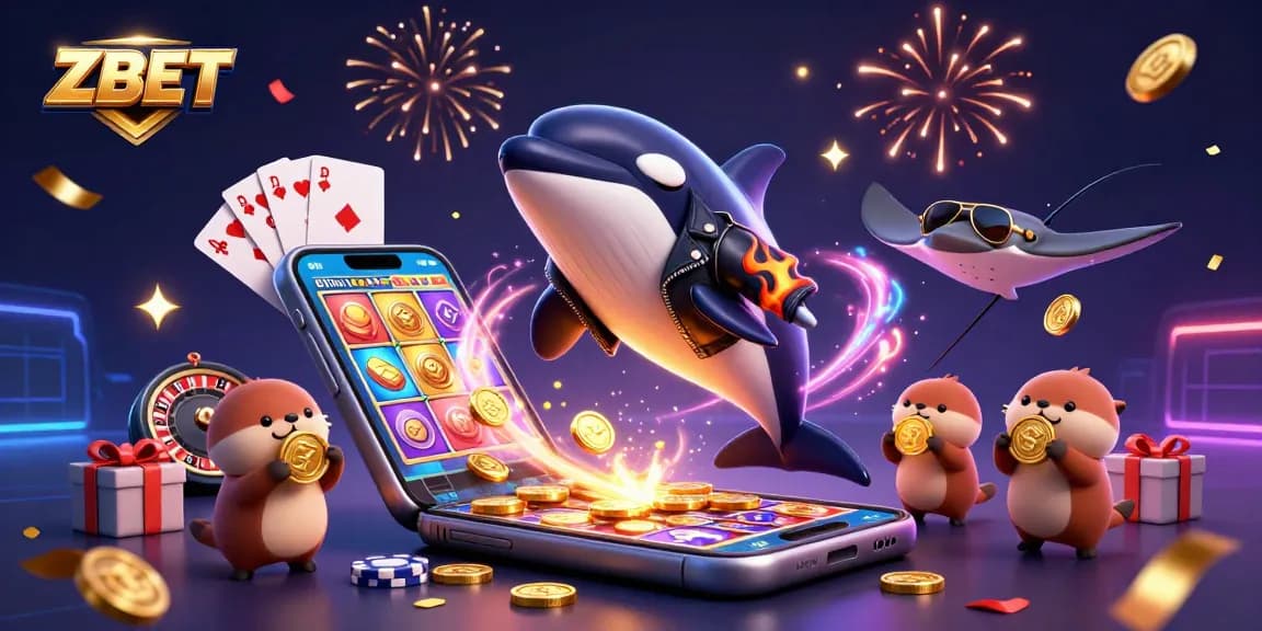 ZBET offers thrilling gaming experiences as cartoon characters celebrate winning in a vibrant casino setting.