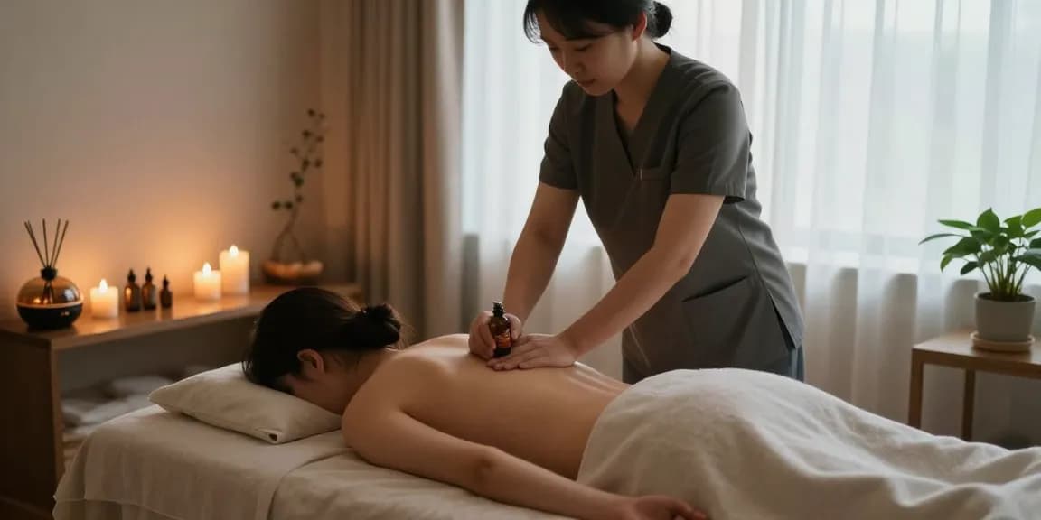 Relaxing 서울출장마사지 therapy scene with candles and soothing ambiance