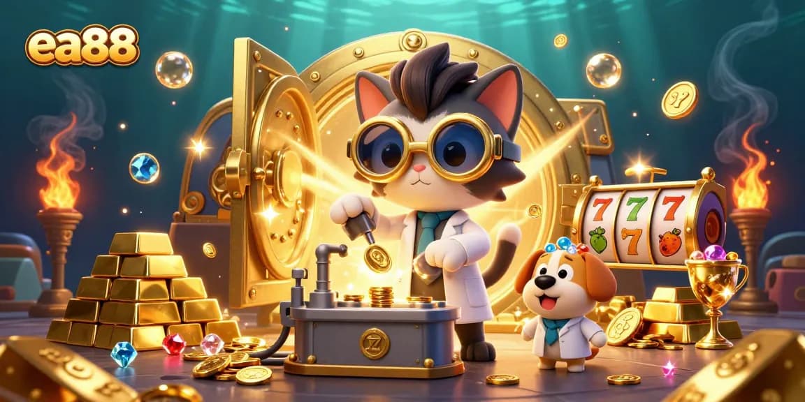 Spin to win with ea88 in an enchanting 3D casino world filled with treasures and lively characters.