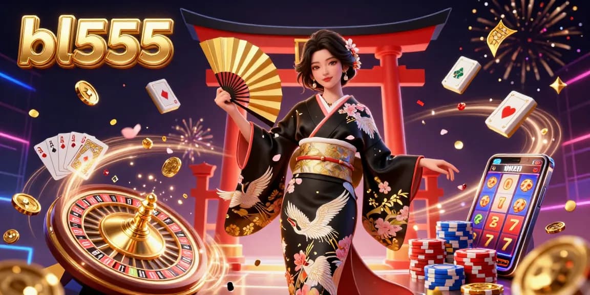 Engage in thrilling gameplay at bl555 with a stunning 3D illustration showcasing casino elements and vibrant celebrations.