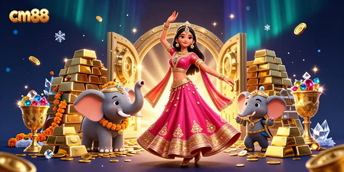 Experience winning at cm88 with a beautiful Bollywood-themed casino scene full of treasures.