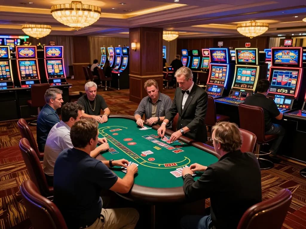 Players at TR88 enjoying an exciting blackjack game in a lively casino atmosphere.