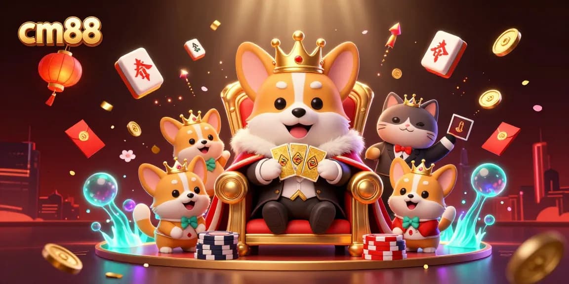 Engaging gaming scene featuring cm88's royal corgi throne with vibrant casino elements.