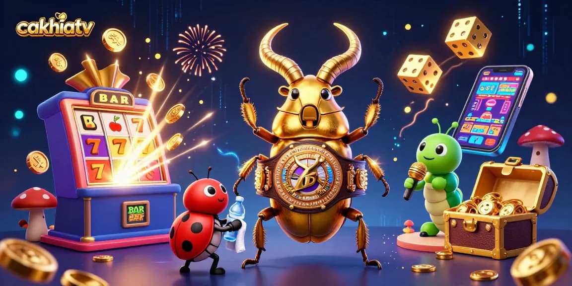 Experience thrilling moments with cakhiatv's dynamic gaming illustration showcasing vibrant casino elements.