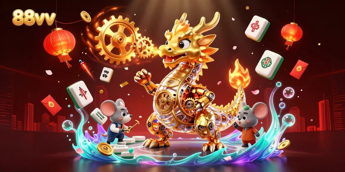 Experience the thrill of 88vv with a dynamic scene featuring a golden dragon and vivid casino elements.