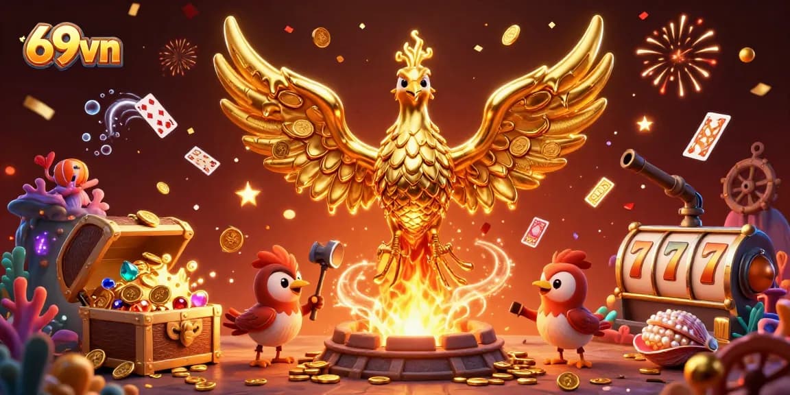 Experience thrilling wins with 69vn's molten golden phoenix and exciting casino game elements.