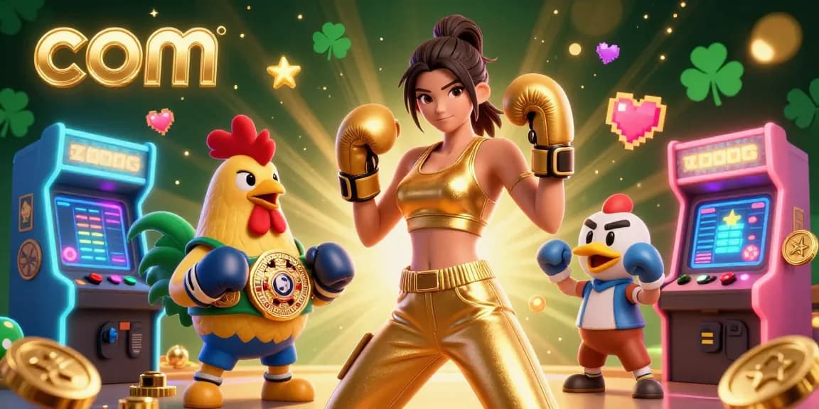 Engage in thrilling gameplay at com, featuring a powerful woman and championship rooster in a dynamic casino scene.