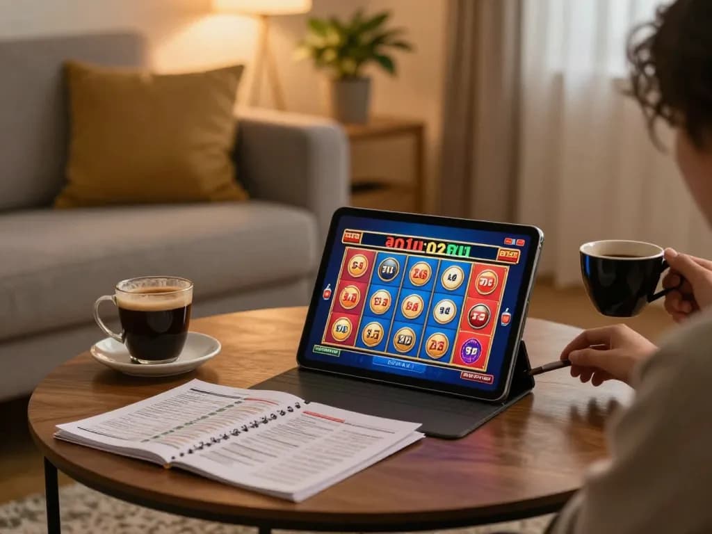 Engaging in สล็อตวอเลท online gaming from a cozy home environment, featuring a tablet display.